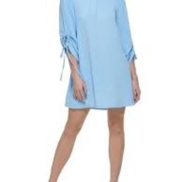 NWOT Calvin Klein Ruched-Sleeved A Line Dress in Serene - Picture 1 of 5